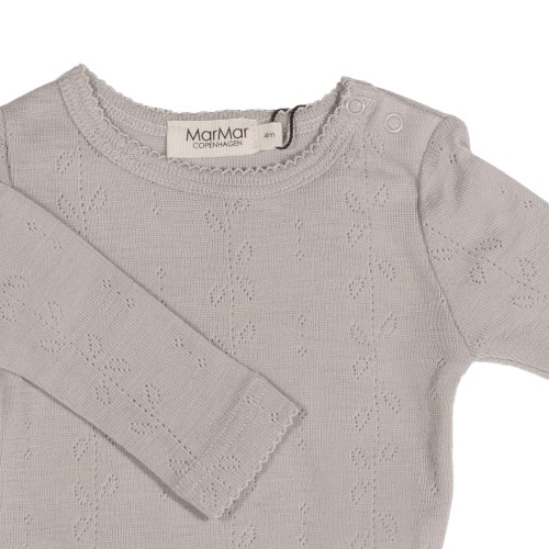 Zbliżenie na body z długim rękawem 100% wełna Merino Soft Dove