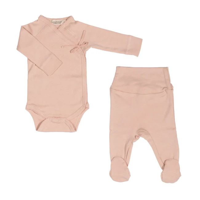 Legginsy i body kopertowe w kolorze subtelnego różu (Rose) z zestawu prezentowego dla noworodka w rozmiarze 56 - Outlet